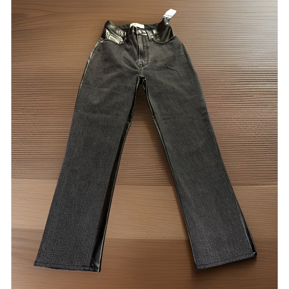 Abercrombie Fitch Jeans Black Vegan Leather Denim Ankle Straight Ultra High Rise